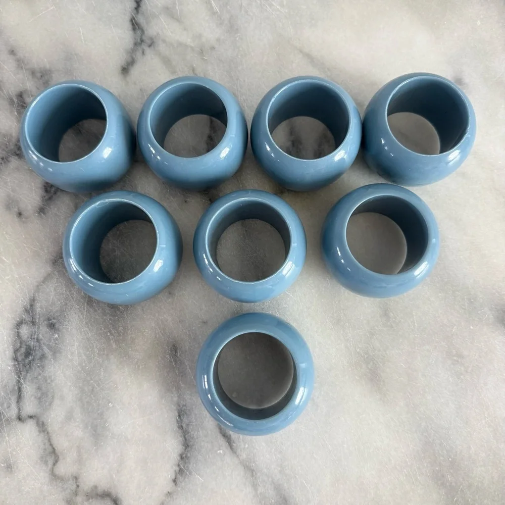 Vintage | Set of 8 Steel Blue Round Plastic Napkin Rings Holders Hosting Party